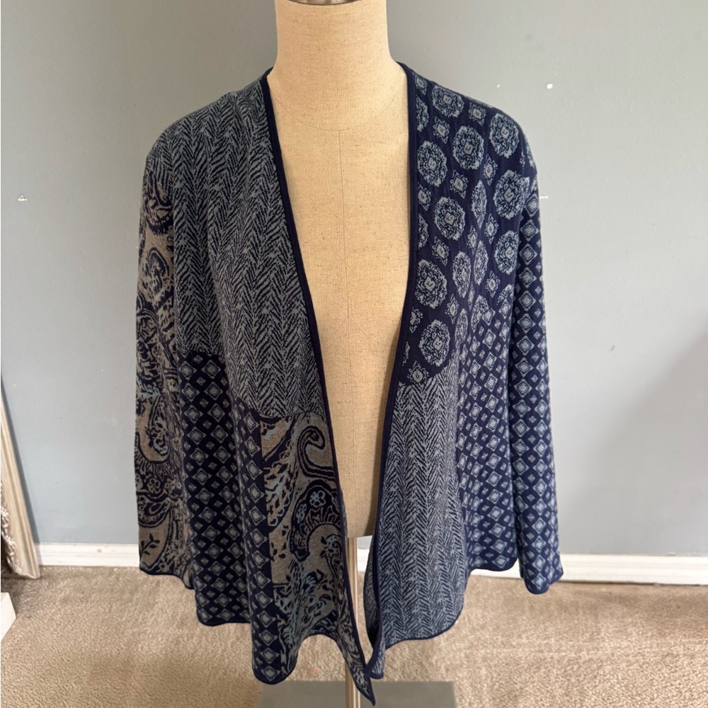 J Jill Navy Blue Patterned Women's Cardigan